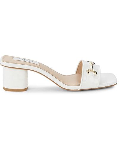 Steven by Steve Madden Layer Croc-embossed Leather Heel Sandals - White