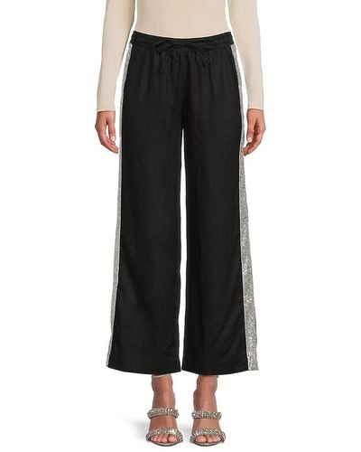 Saks Fifth Avenue Sequin Trim 100% Linen Pants - Black