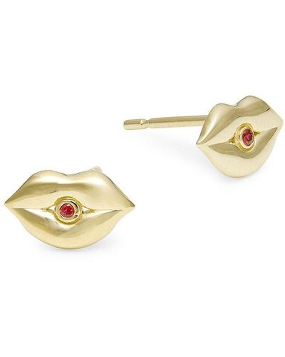 Sydney Evan 14k Yellow Gold & Ruby Lip Stud Earrings - Metallic