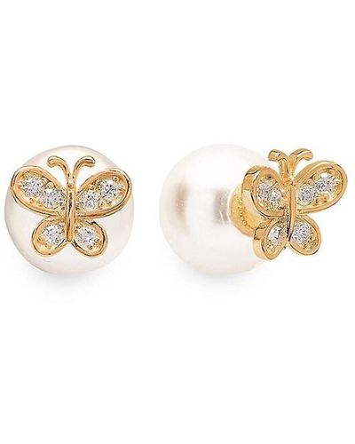 Gabi Rielle Timeless Treasures Bella Babe 14k Gold Vermeil, 13mm Freshwater Pearl & Crystal Butterfly Stud Earrings - White