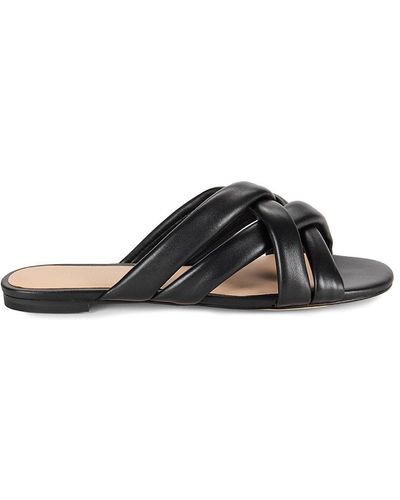 Stuart Weitzman Crisscross Leather Flat Sandals - Black