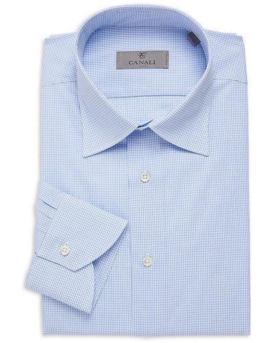 Canali Modern Fit Checked Dress Shirt - Blue