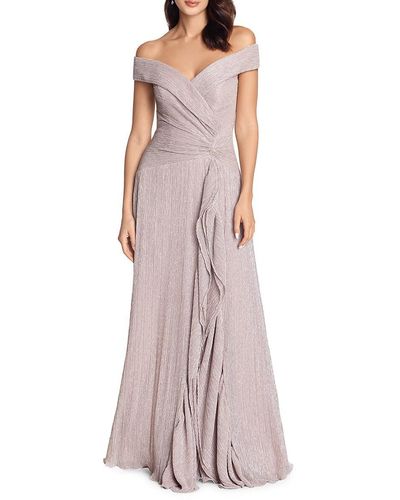 Xscape Petite Ruffled Off-the-shoulder Gown - Purple