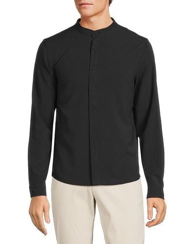 Kenneth Cole Solid Band Collar Shirt - Black