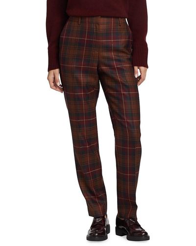 Lafayette 148 New York Clinton Plaid Ankle Trousers - Red