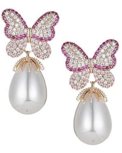 Eye Candy LA Goldtone, Crystal & Glass Pearl Drop Earrings - White