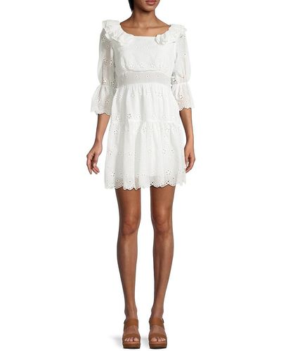 7021 Eyelet-embroidered Mini Tiered Dress - White