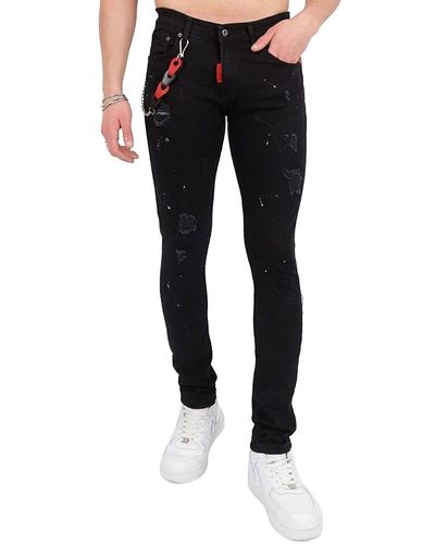 Elie Balleh Chain Strap Ripped High Rise Skinny Jeans - Black