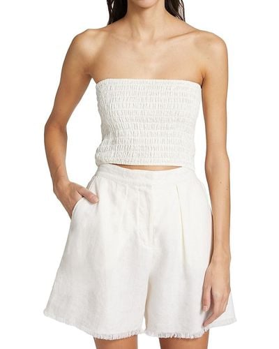 ATM Smocked Linen Crop Top - White