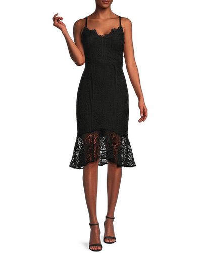 Guess Lace Trumpet Midi Dress - Black