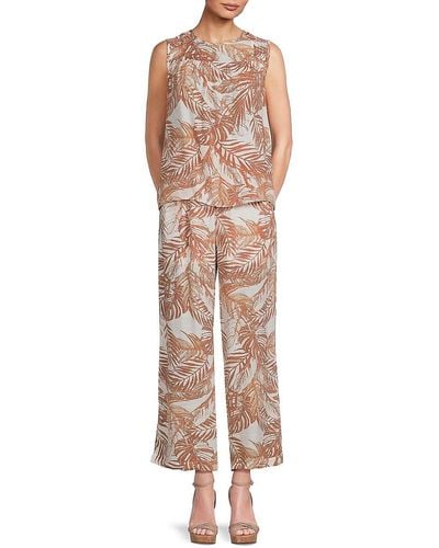 Nanette Lepore '2-Piece Leaf Print Top & Trousers Set - Natural