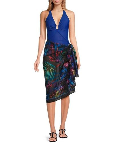 Miraclesuit Leaf Print Coverup Sarong - Blue