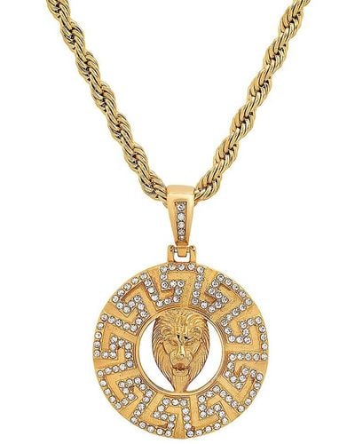 Anthony Jacobs 18K Plated Simulated Diamond Lion Pendant Necklace - Metallic