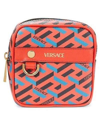 Versace Logo Print Leather Pouch - Red