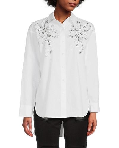 Karl Lagerfeld Beaded Floral Button Down Shirt - White