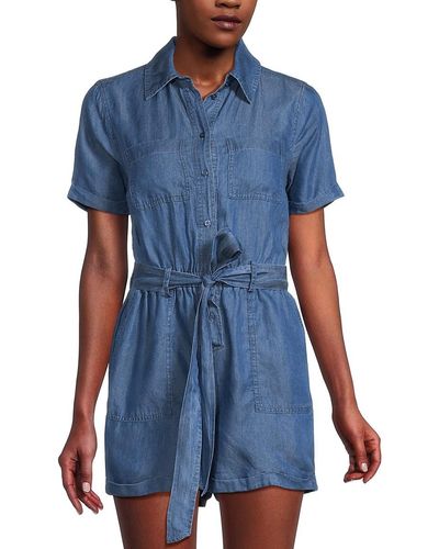 Saks Fifth Avenue Rolled Cuff Belted Romper - Blue