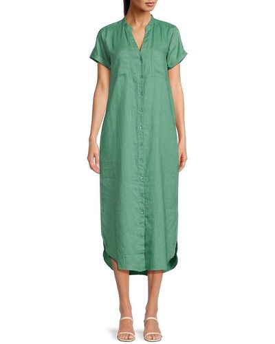 Saks Fifth Avenue 100% Linen Midi Shirtdress - Green