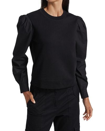 10 Crosby Derek Lam Milton Mixed Media Puff-sleeve Sweatshirt - Black