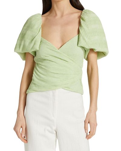 Jonathan Simkhai Plisse Knit Puff-sleeve Top - Green