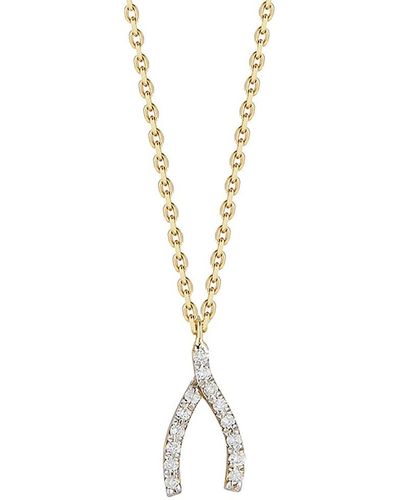 Saks Fifth Avenue 14k Gold & 0.09 Tcw Diamond Wishbone Pendant Necklace/16" - Metallic