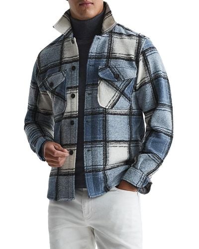 Reiss Belair Checked Wool Blend Shirt Jacket - Blue