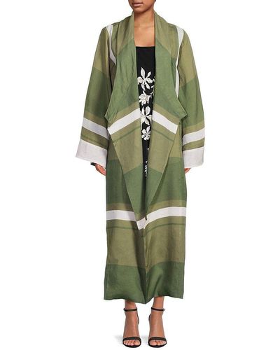 Johanna Ortiz Olive Reclamos Del Mar Striped Linen Longline Kimono - Green