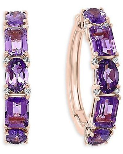 Effy 14K Rose, & Diamond Huggie Earrings - Purple