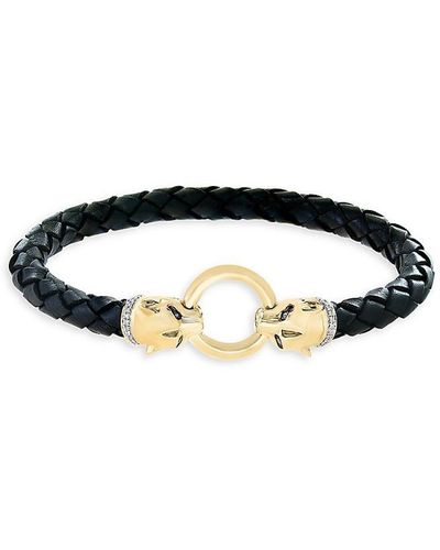 Effy Leather, 14k Yellow Gold & Diamond Braided Bracelet - Black