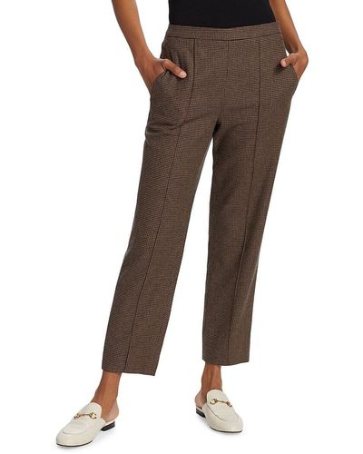 Vince Houndstooth Straight Leg Wool Blend Trousers - Brown