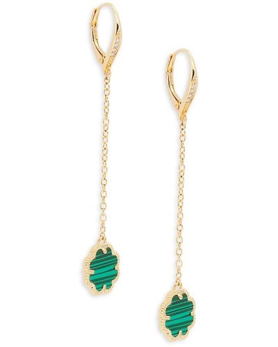 Sterling Forever 14K Goldplated, Malachite & Cubic Zirconia Clover Dangle Earrings - Multicolor