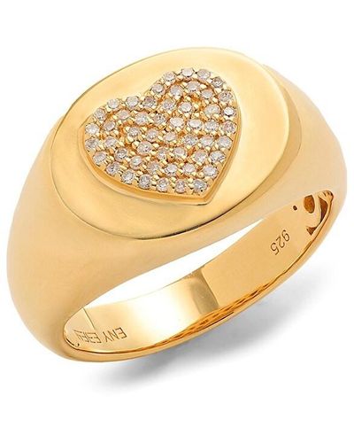 Effy ENY 14k Yellow Goldplated Sterling Silver & 0.15 Tcw Diamond Heart Signet Ring - Metallic