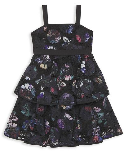 Marchesa Little Girl's Floral Lace Tiered Dress - Black