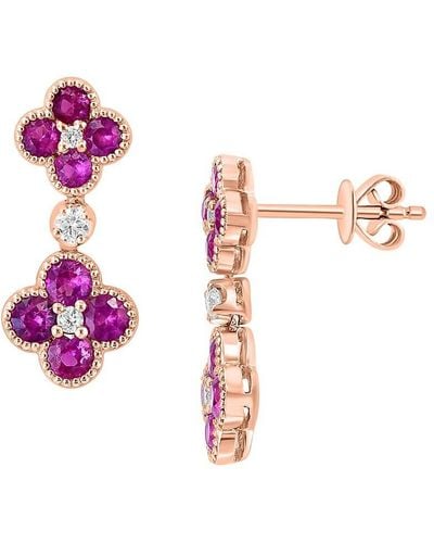 Effy 14k Rose Gold, Pink Sapphire & Diamond Drop Earrings