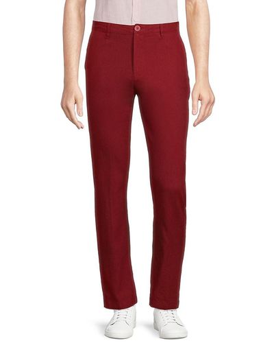 Saks Fifth Avenue Flat Front Linen Blend Trousers - Red