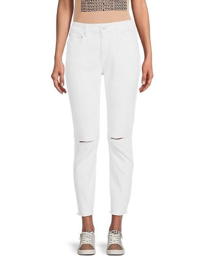 Class Roberto Cavalli High Rise Ultra Slim Fit Slashed Knee Jeans - White