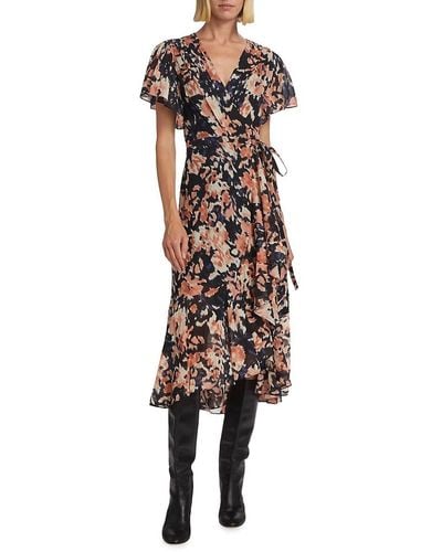 Tanya Taylor Brianna Floral Wrap Silk Blend Midi Dress - Natural