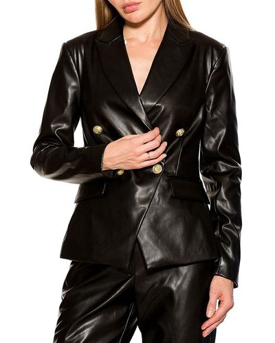Alexia Admor Double Breasted Faux Leather Blazer - Black