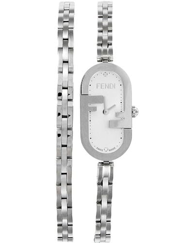 Fendi O'lock 14.8mm Stainless Steel & 0.03 Tcw Diamond Wrap Bracelet Watch - White