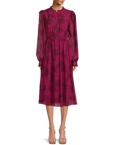 Rachel Parcell Floral Ruffle Trim Midi Dress - Red