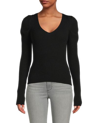 Lea & Viola Ribbed V Neck Sweater - Black