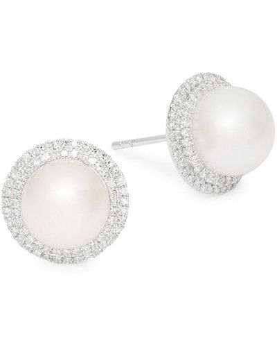Effy 14K, 6Mm Freshwater Pearl And Diamond Stud Earrings - White