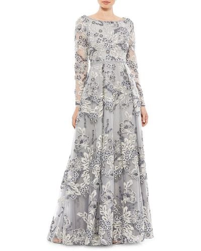 Mac Duggal Floral Embroidered A Line Gown - Gray