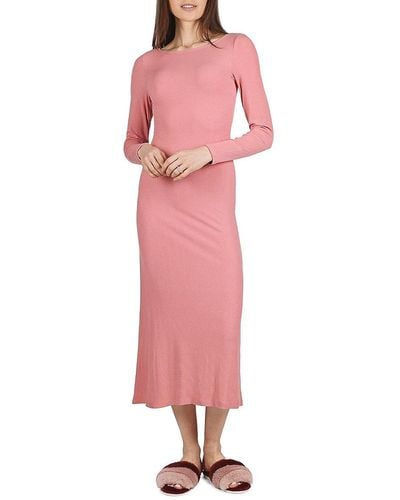 Memoi Ribbed Maxi Night Gown - Pink