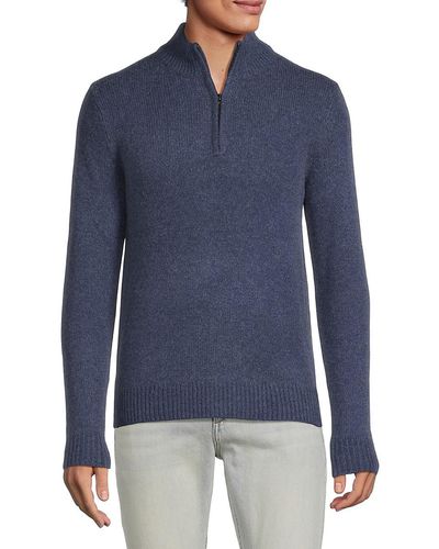 Saks Fifth Avenue Saks Fifth Avenue Merino Wool Blend Quarter Zip Sweater - Blue