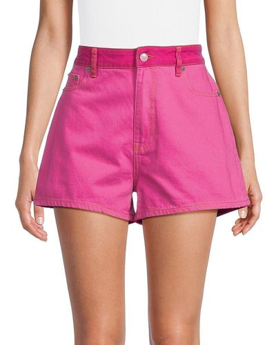 Ganni High Rise Tone On Tone Denim Shorts - Pink
