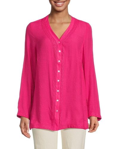 Nanette Lepore Lace Trim Tunic Shirt - Pink