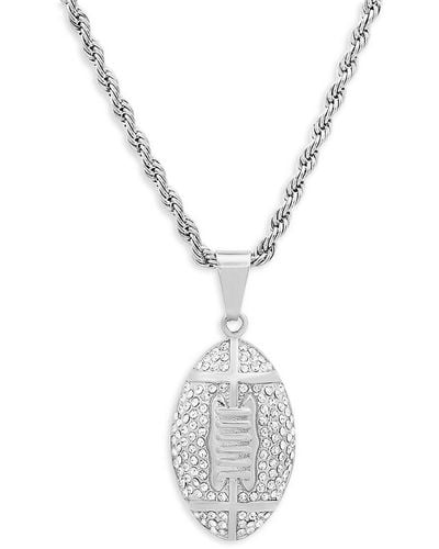 Anthony Jacobs Stainless Steel & Simulated Diamonds American Football Pendant Necklace - White