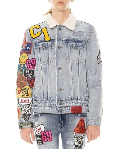 Cult Of Individuality 'Faux Shearling Patches Denim Jacket - Gray