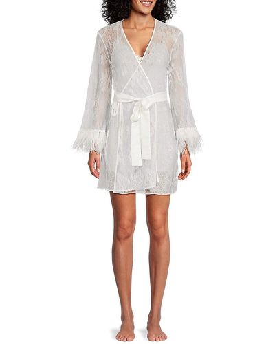Rya Collection Lace Feather Trim Robe - White