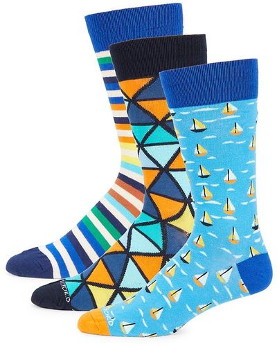 Unsimply Stitched 3-pack Boat Print Crew Socks - Blue